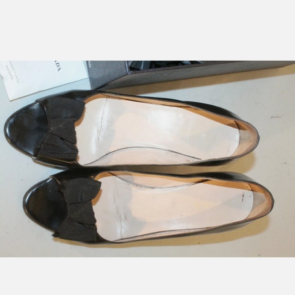 PRADA 1K9865 65 Spazzolato Clas Nero Heels pumps Shoes Size 40 open toe with bow - Picture 5 of 12